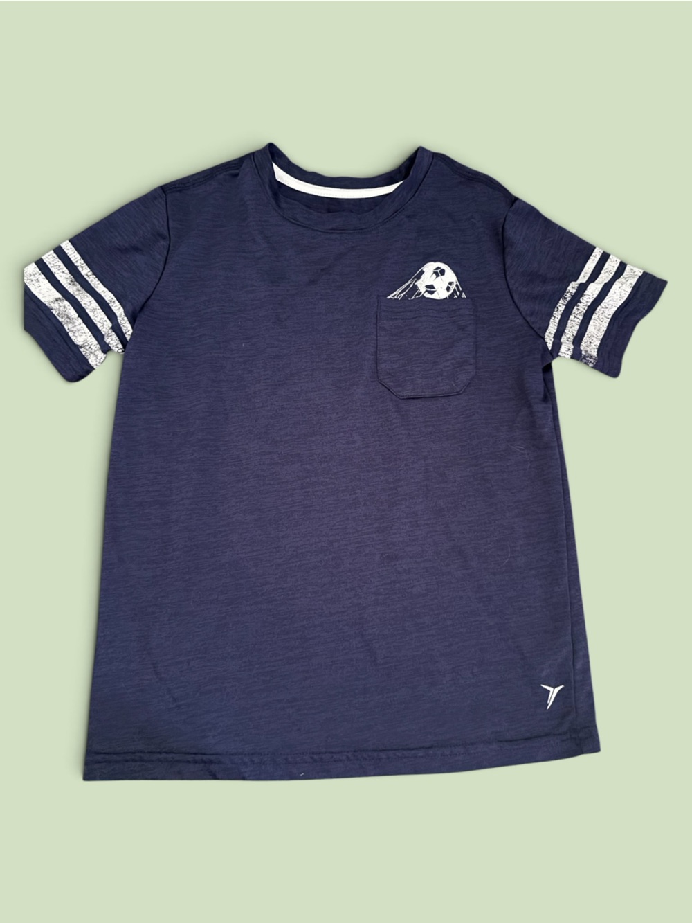 Old Navy Navy Short Sleeve Tee with Striped Sleeves
